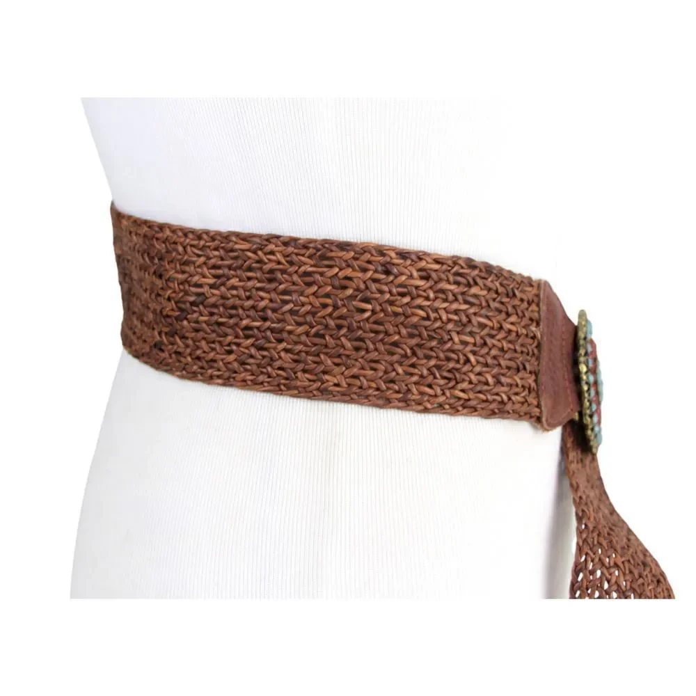 Leatherock BRAIDED BROWN REAL LEATHER 2 3/8